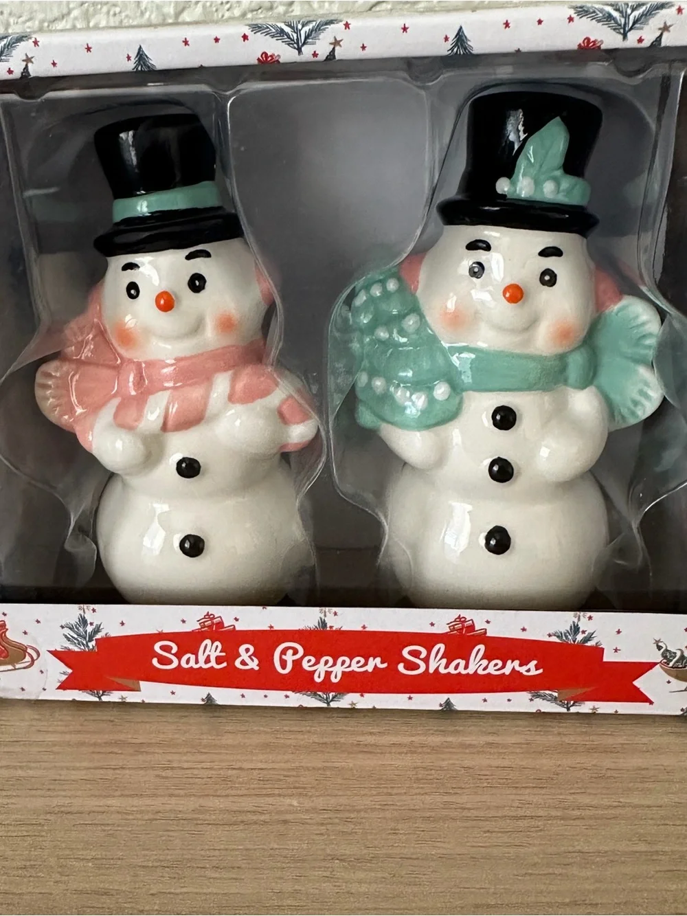 Ceramic Snowman Pair – Pink & Mint Holiday Figurines